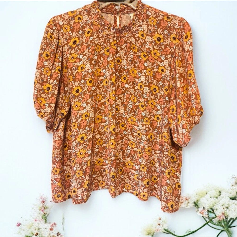 Knox Rose Floral Blouse in Orange and Yellow